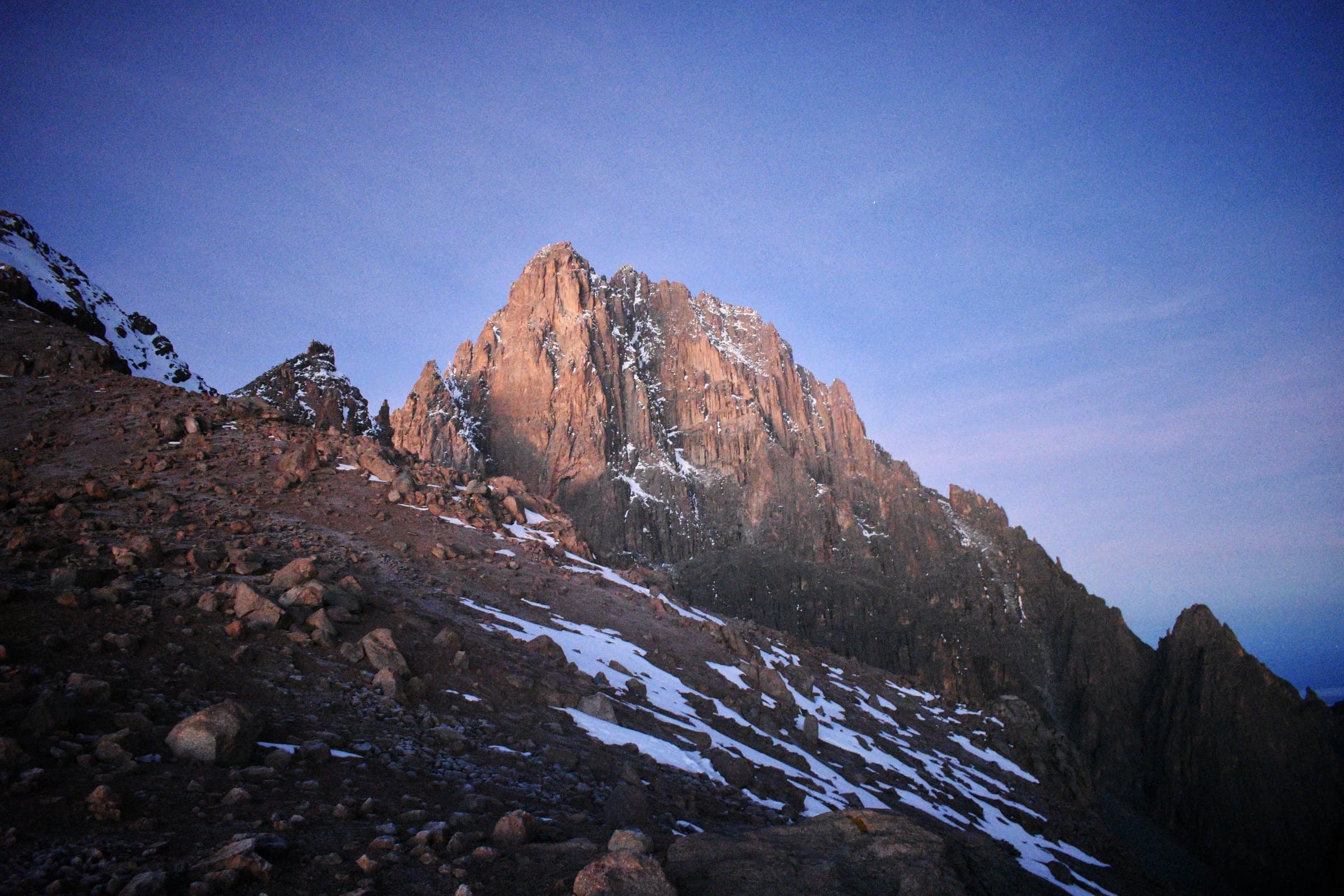 Batian, the highest peak of Mount Kenya, seen from Point Lenana